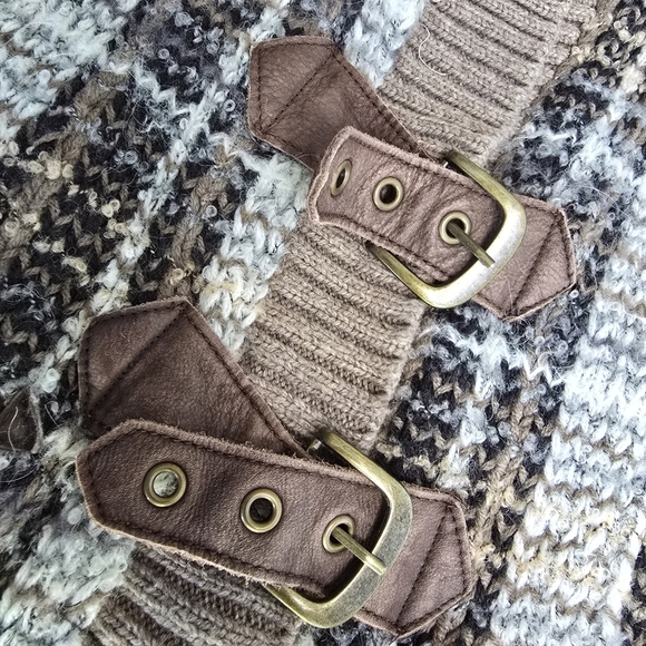 Free People Plaid Buckle Brown Cardigan Sweater Jacket Shabby Chic - Picture 3 of 16